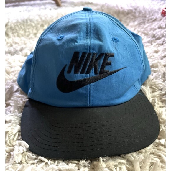 VTG Nike Hat Cap Mens Snapback Blue Black Nylon 90s Big Logo Streetwear Swoosh - Picture 2 of 10